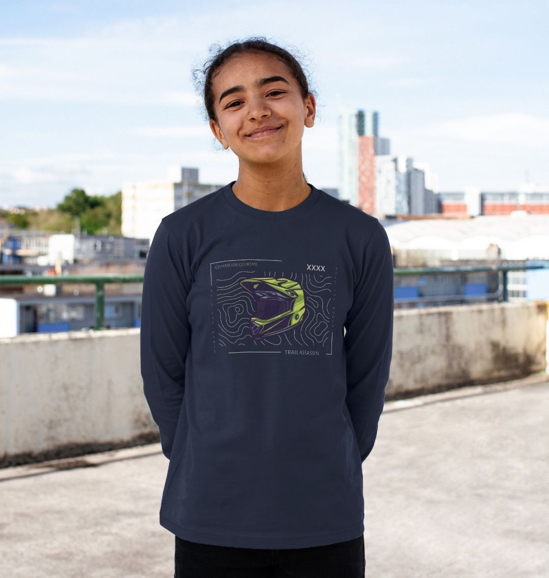 Kids Organic Cotton MTB Long Sleeve T-Shirt “Go Hard Or Go Home”
