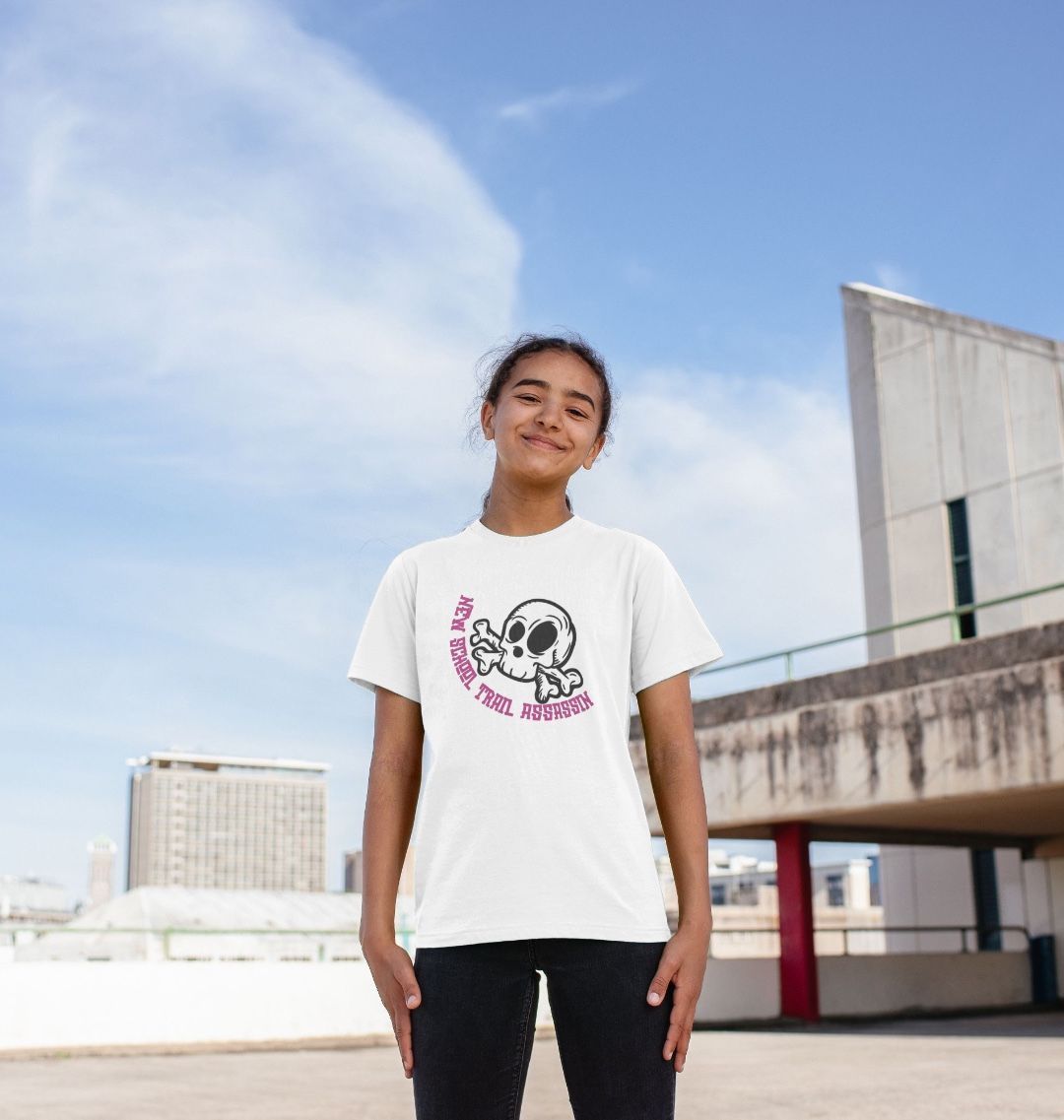 Kids Organic Cotton MTB T-Shirt ”NEW SCHOOL” Pink