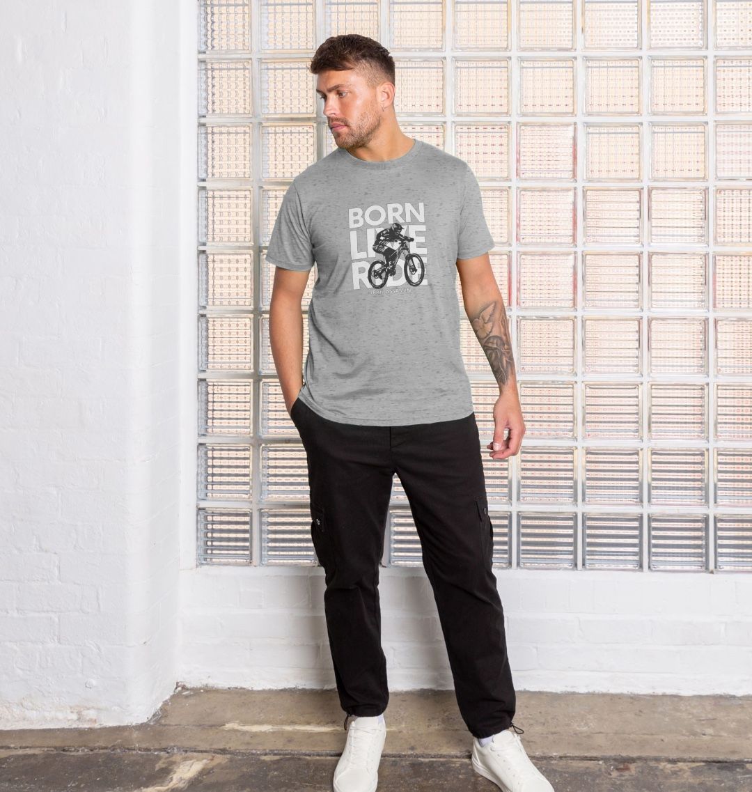 Mens Organic Cotton MTB T-Shirt ”BORN LIVE RIDE”