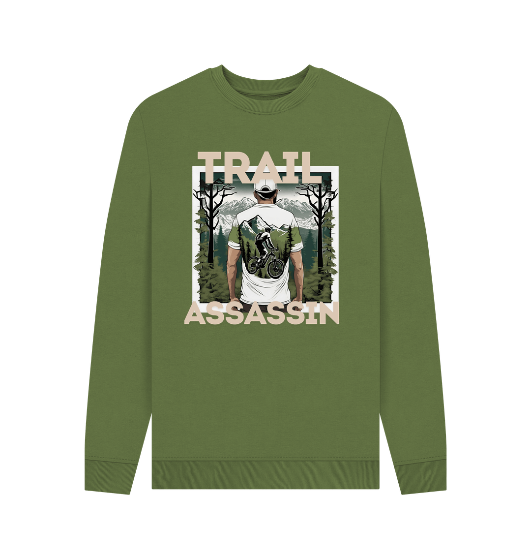 Khaki Men\u2019s Sweater With Mountain Biker Graphic