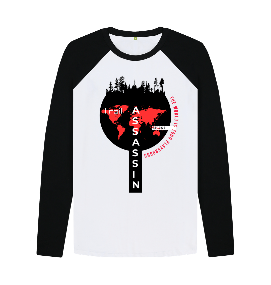 Black-White Men\u2019s Long Sleeve T-Shirt With World Graphic