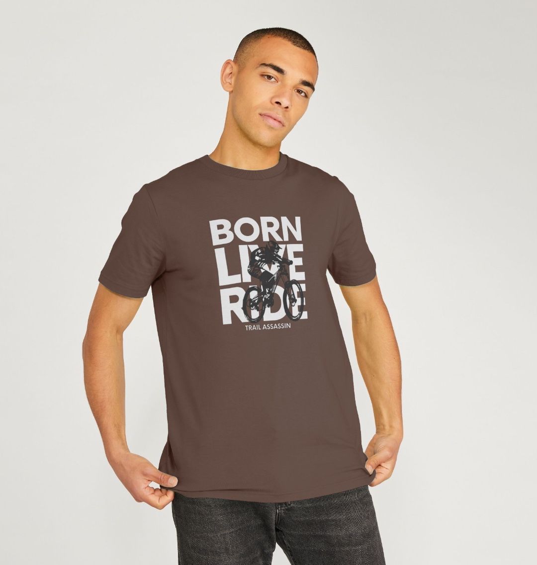 Mens Organic Cotton MTB T-Shirt ”BORN LIVE RIDE”
