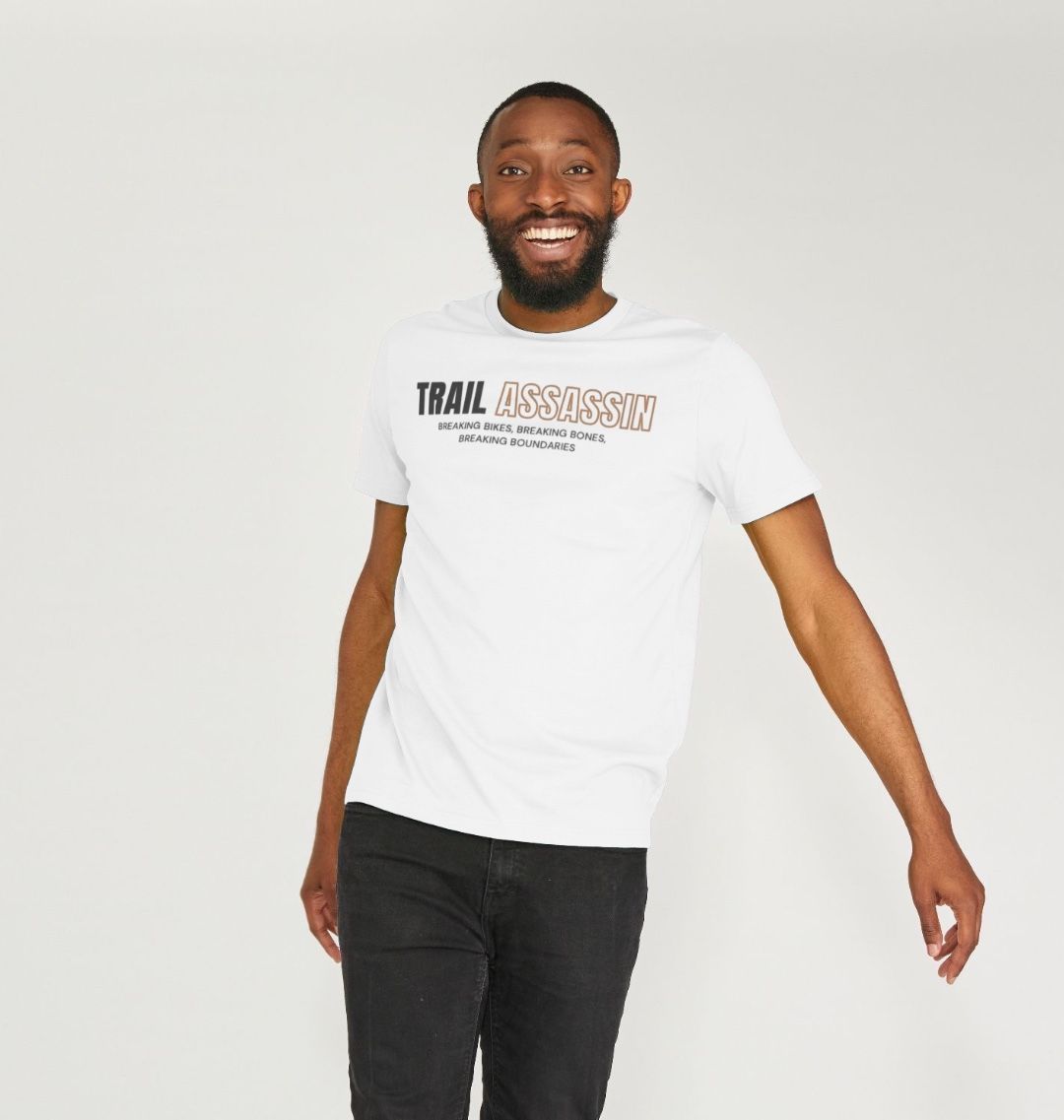 Mens Organic Cotton MTB T-Shirt “TRAIL ASSASSIN” White