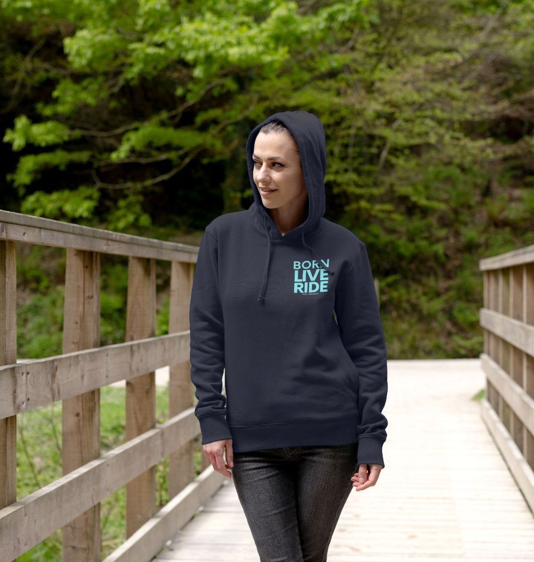 Ladies Organic Cotton MTB Hoodie ”BORN LIVE RIDE”