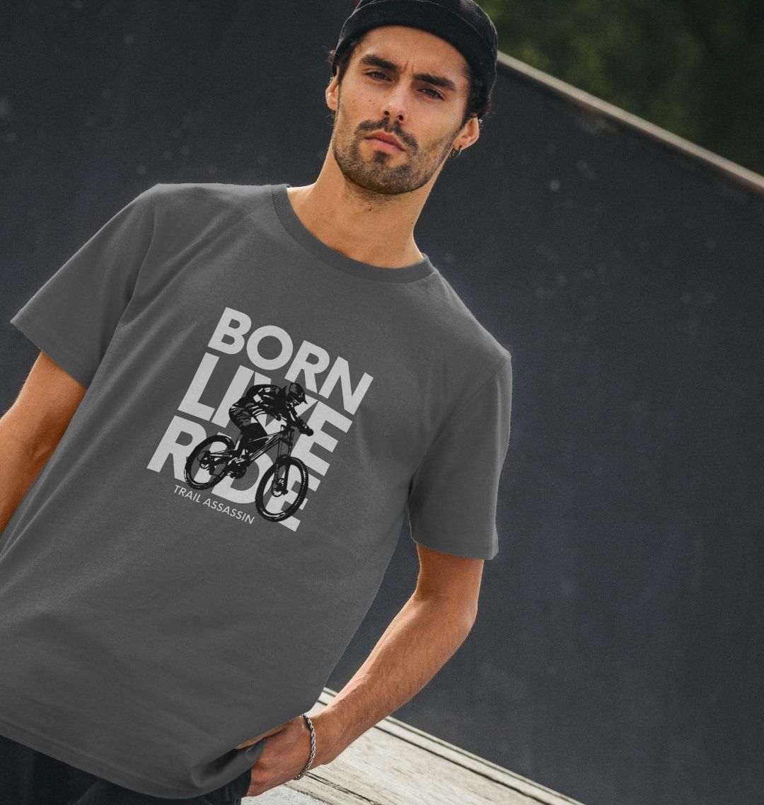Mens Organic Cotton MTB T-Shirt ”BORN LIVE RIDE”