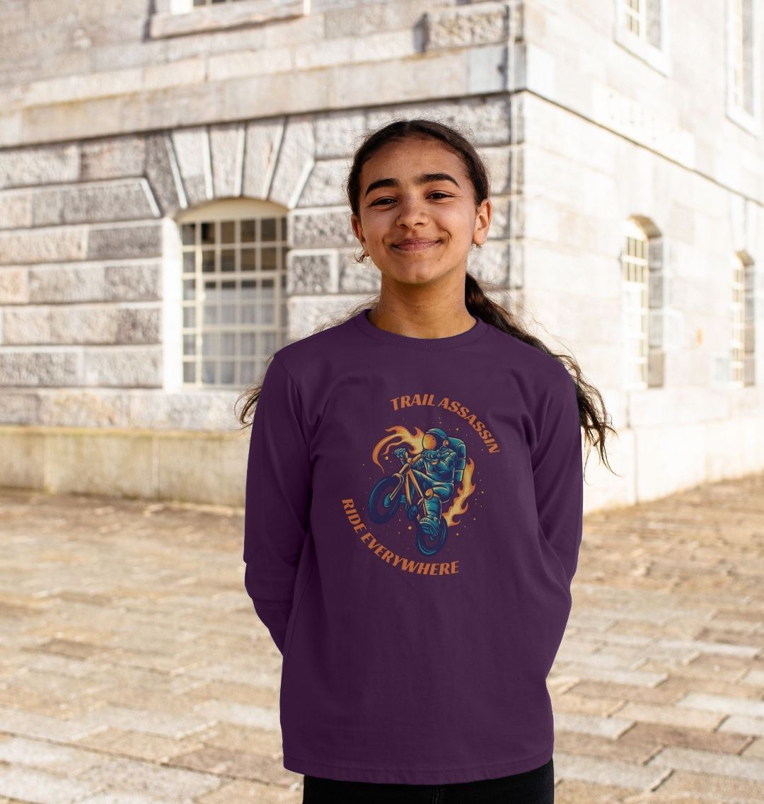 Kids Organic Cotton MTB Long Sleeve T-Shirt ”RIDE EVERYWHERE”