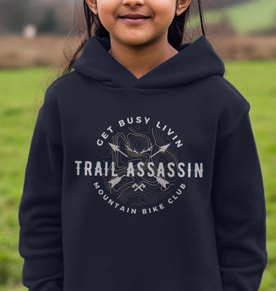 Kids Organic Cotton MTB Hoodie “GET BUSY LIVIN”