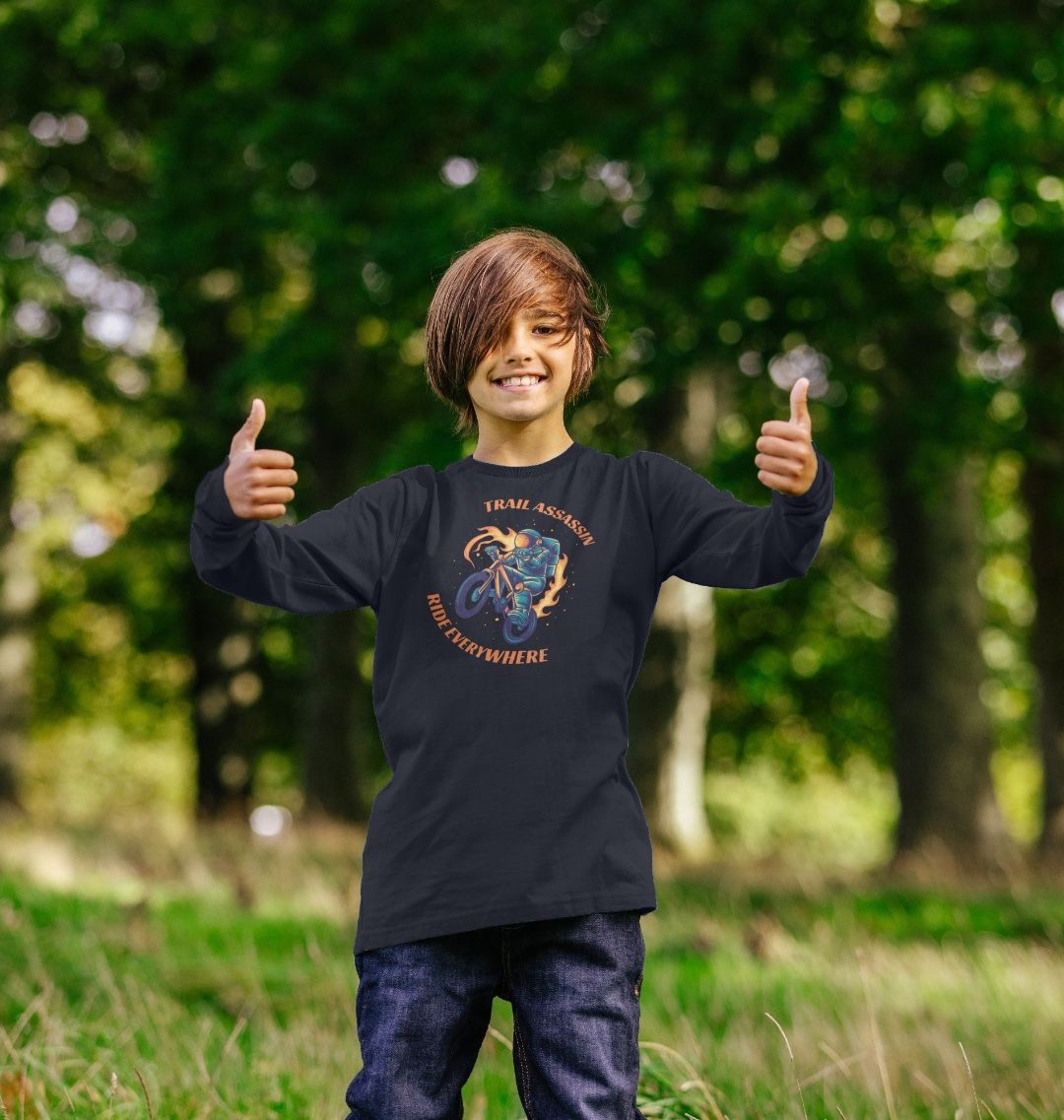Kids Organic Cotton MTB Long Sleeve T-Shirt ”RIDE EVERYWHERE”