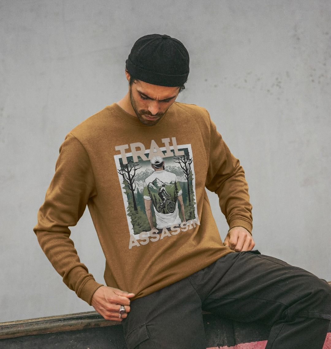 Men’s Organic Cotton MTB Sweater With Mountain Biker Graphic