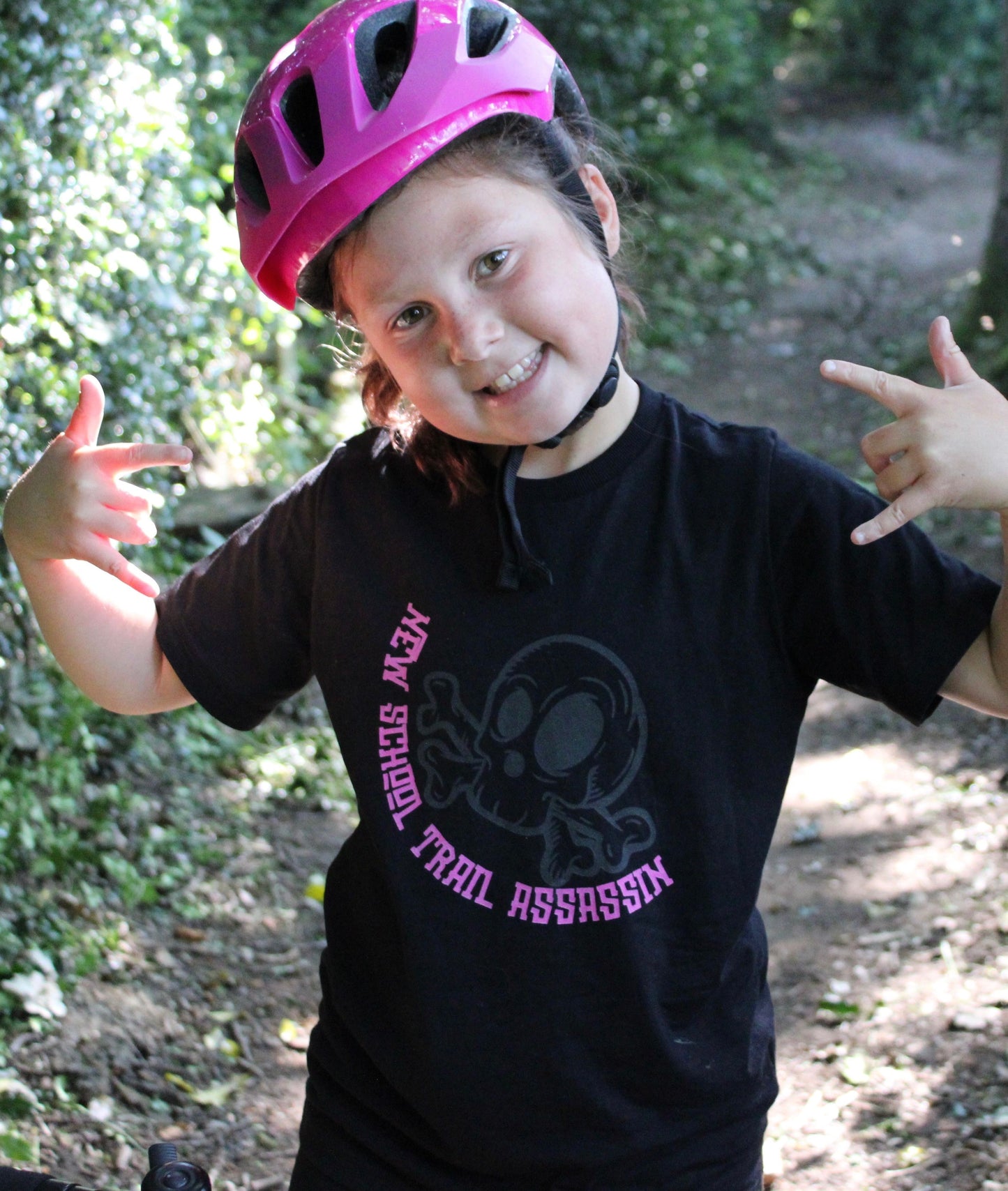 Kids Organic Cotton MTB T-Shirt ”NEW SCHOOL” Pink