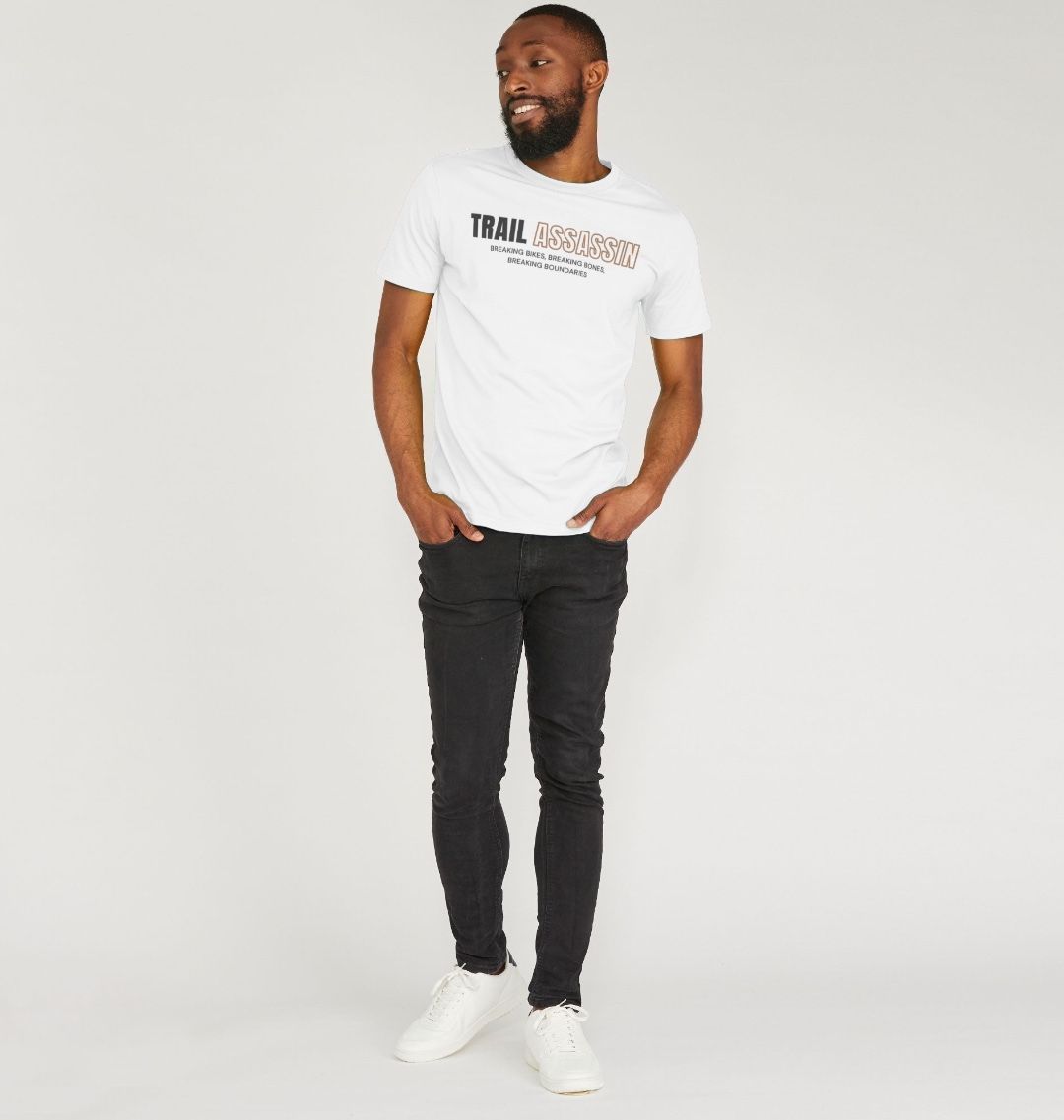 Mens Organic Cotton MTB T-Shirt “TRAIL ASSASSIN” White