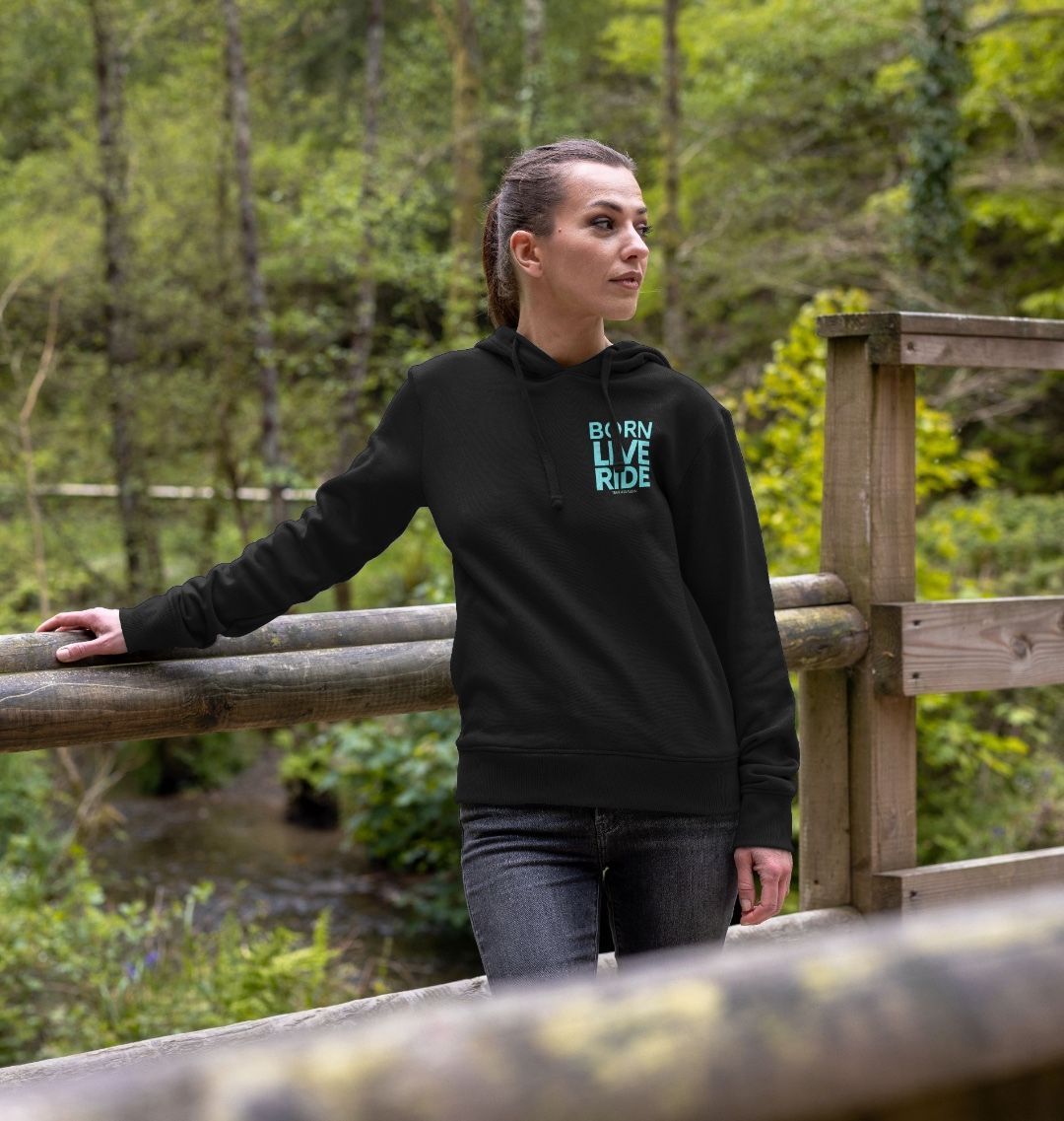 Ladies Organic Cotton MTB Hoodie ”BORN LIVE RIDE”
