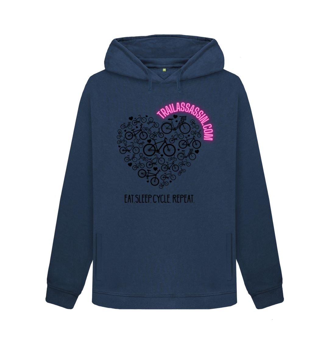 Navy Blue Ladies Hoodie \u201cEAT,SLEEP,CYCLE,REPEAT\u201d