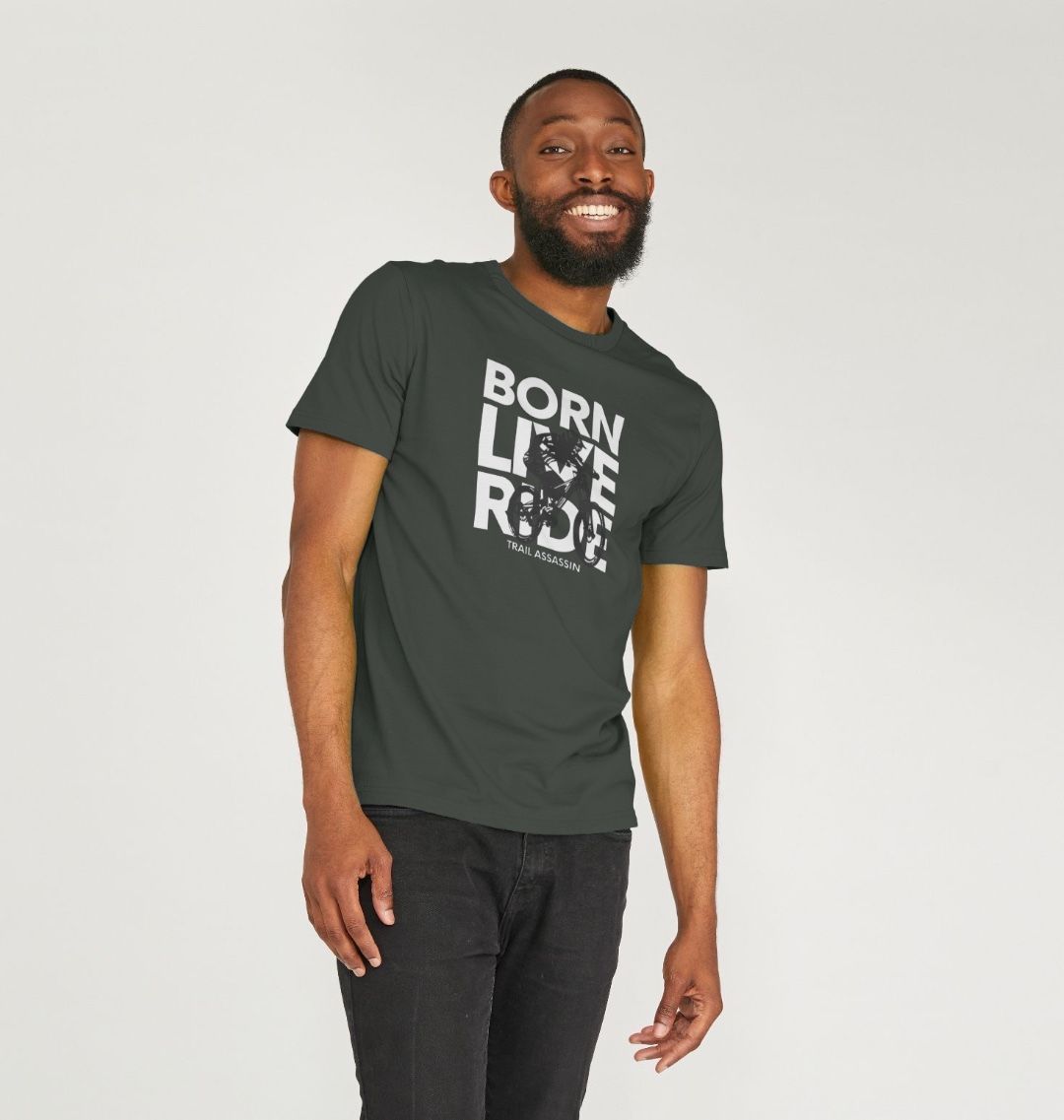 Mens Organic Cotton MTB T-Shirt ”BORN LIVE RIDE”