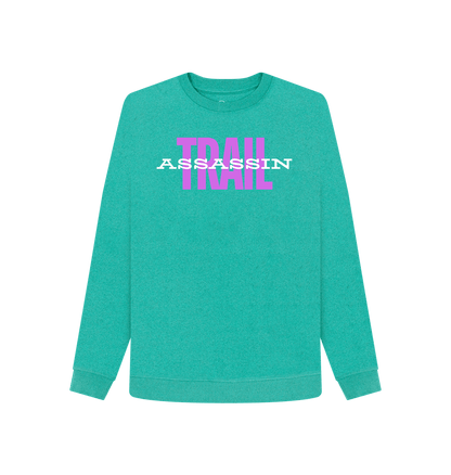 Seagrass Green Ladies Sweater with Pink Print