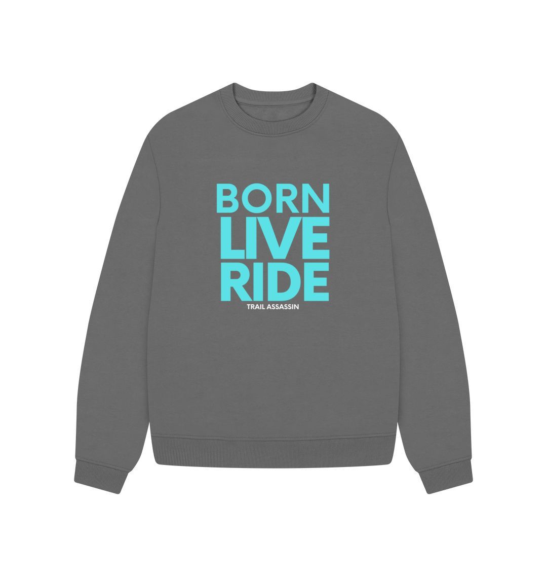 Slate Grey Ladies Sweater\u201dBORN LIVE RIDE\u201d