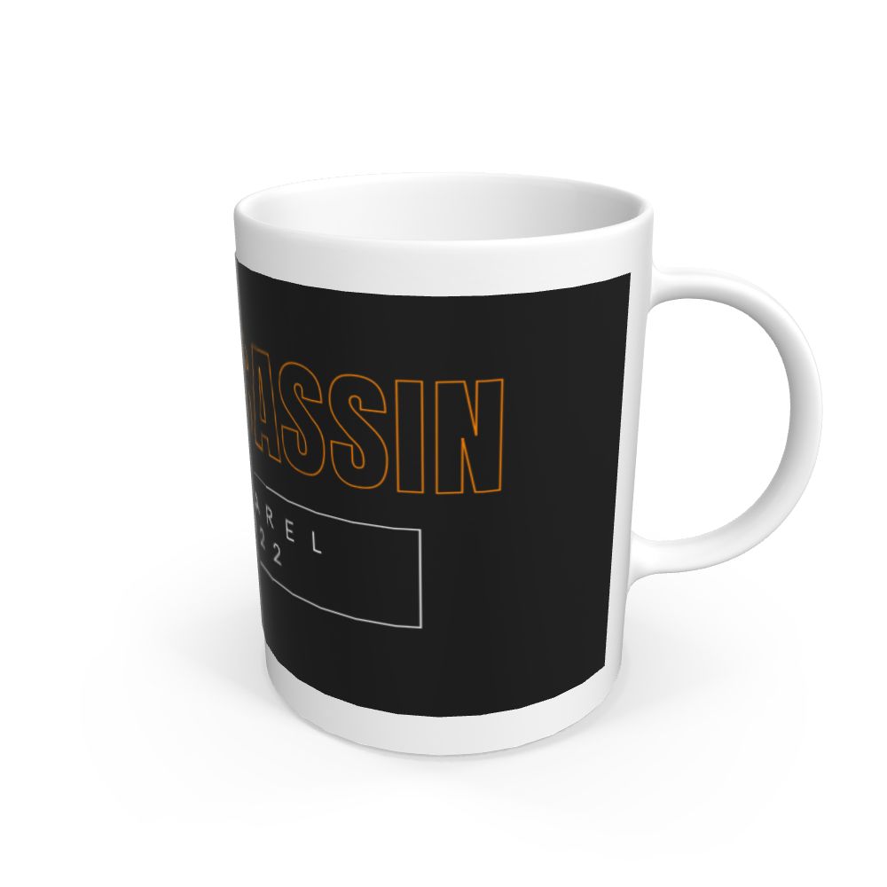 White Mug \u201cTRAIL ASSASSIN\u201d Black